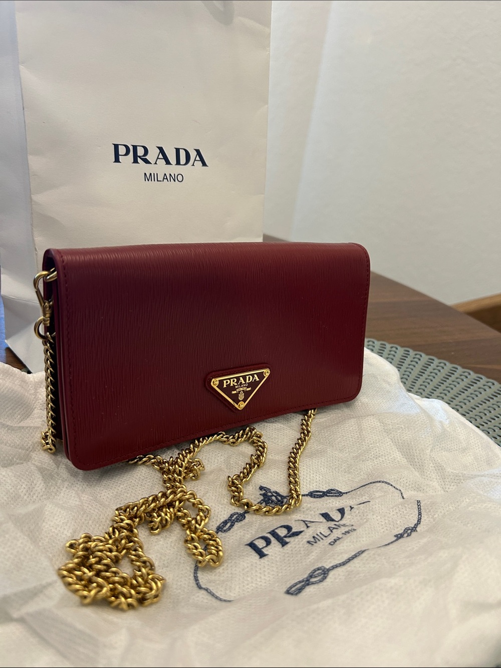 Prada Red Leather Chain Shoulder Bag